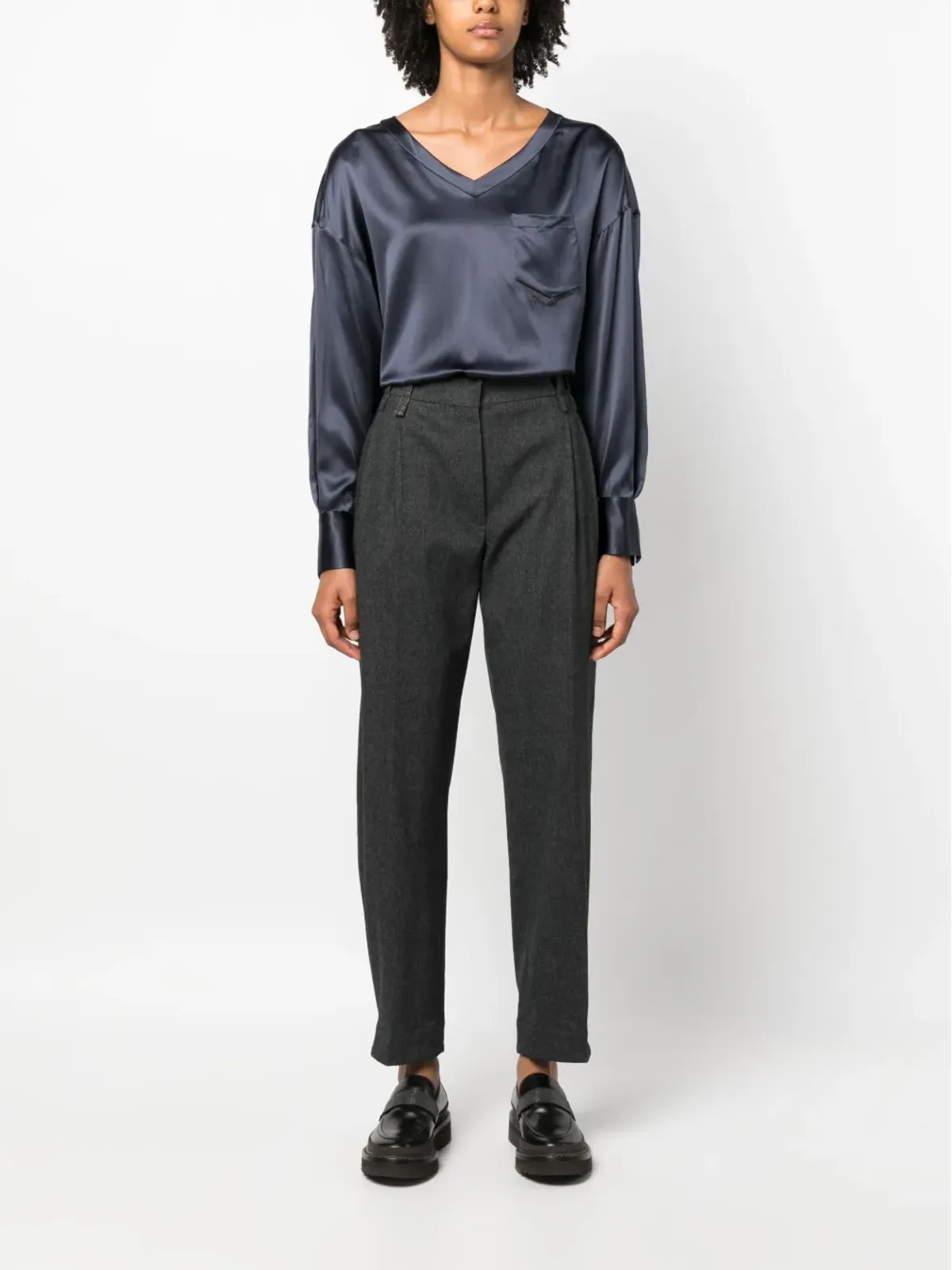 Brunello Cucinelli モニリモチーフ付き テーパードパンツ グレー - 画像2
