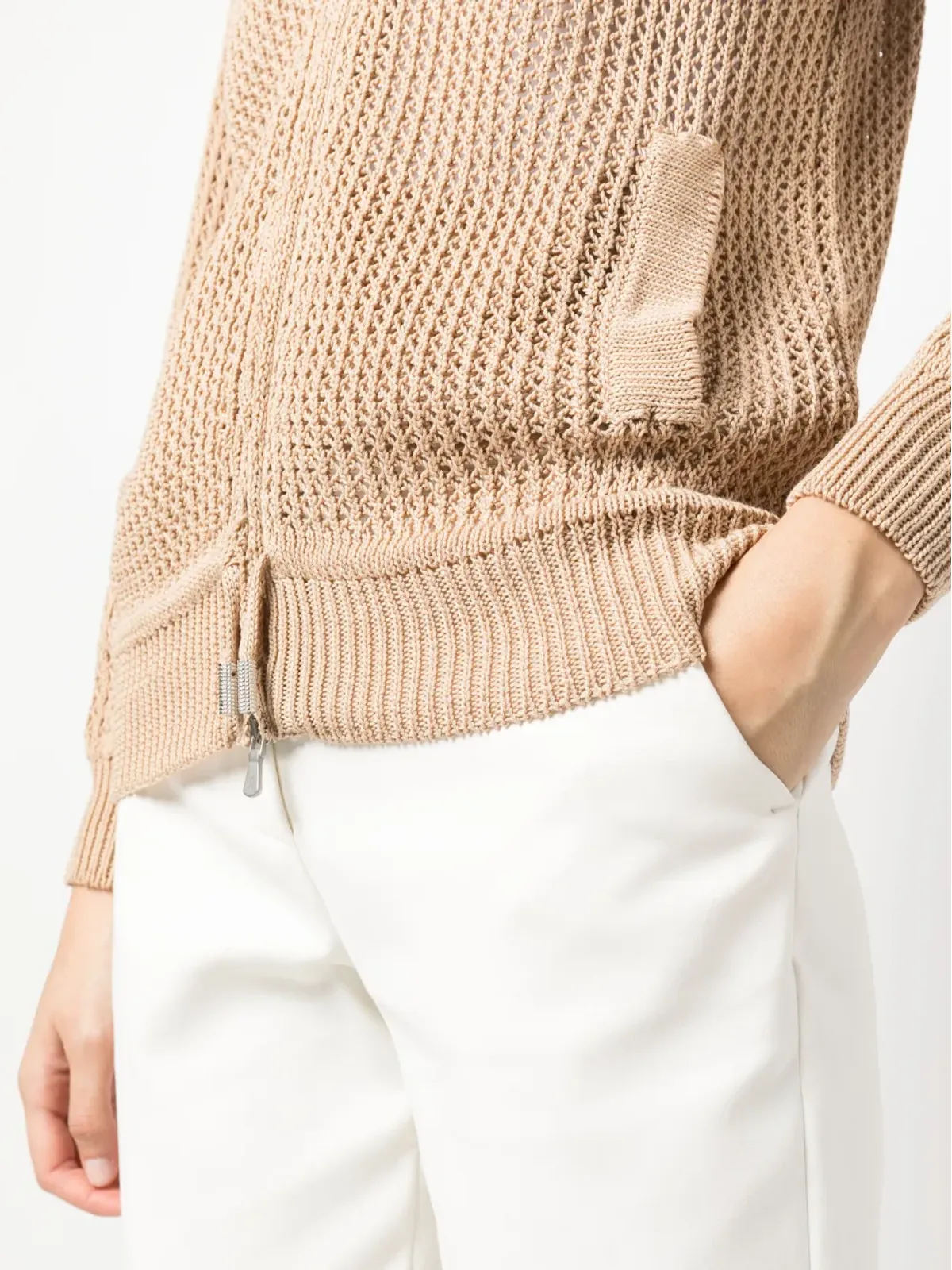 Eleventy zip-up knit hooded cardigan - Brown - 画像5
