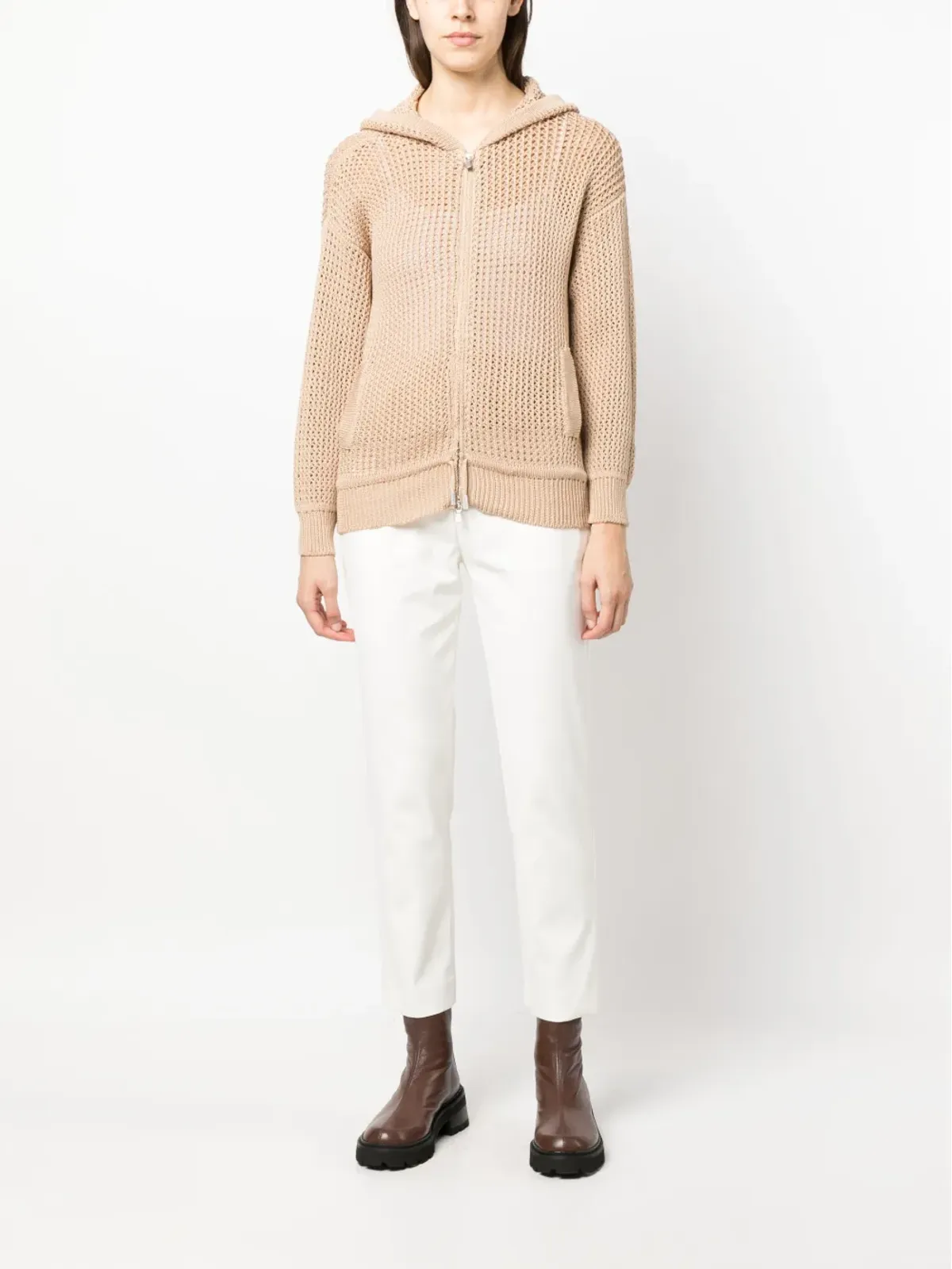 Eleventy zip-up knit hooded cardigan - Brown - 画像2