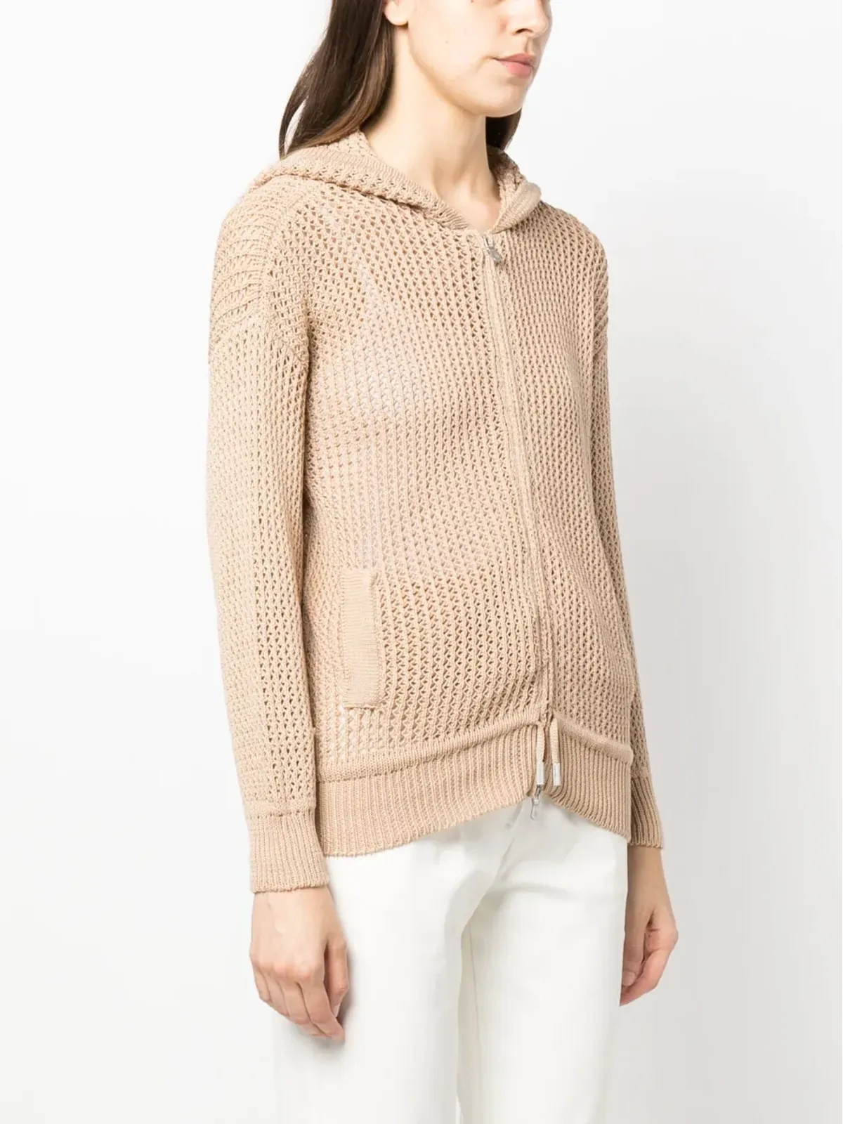 Eleventy zip-up knit hooded cardigan - Brown - 画像3