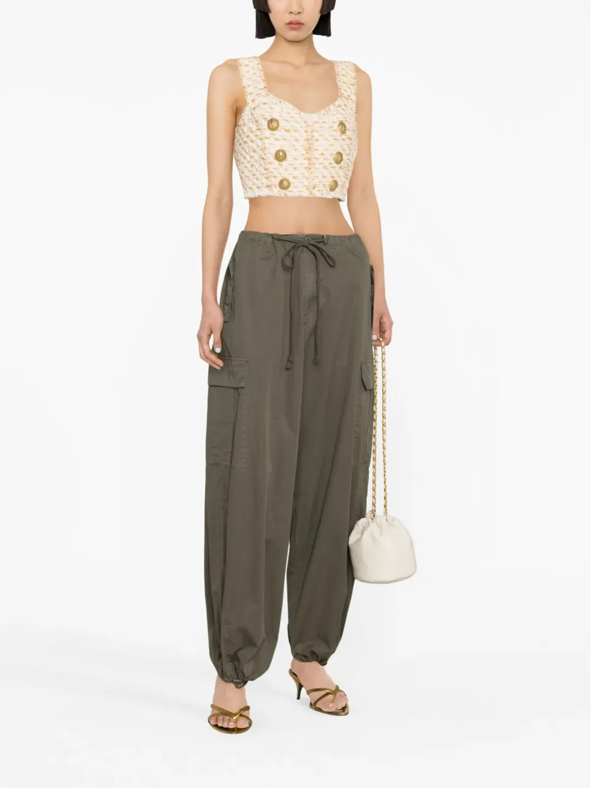 Balmain ボタン装飾ツイード クロップトップ - ホワイト - 画像2
