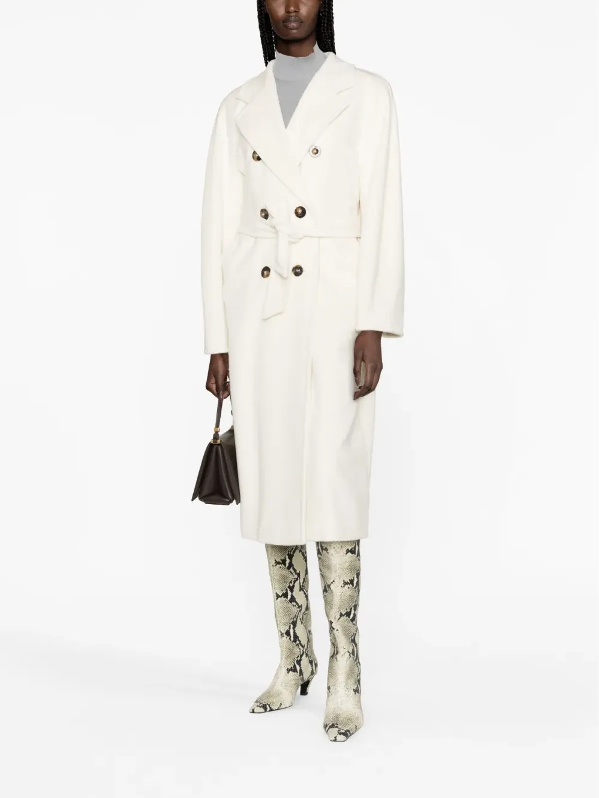 Max Mara ベルテッド ダブルブレストコート - ホワイト - 画像3
