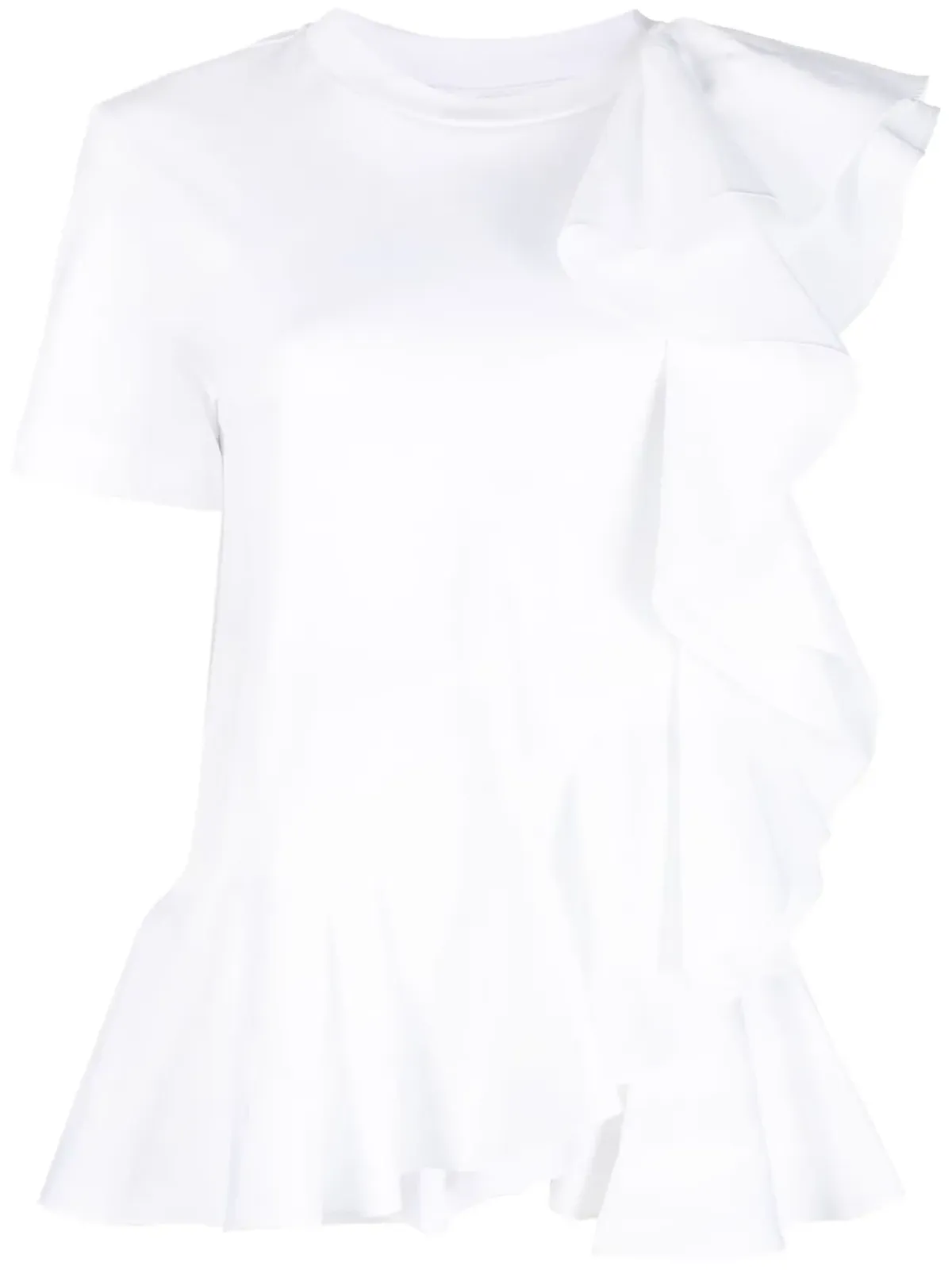 Alexander McQueen アシンメトリック ラッフルドTシャツ - 画像1