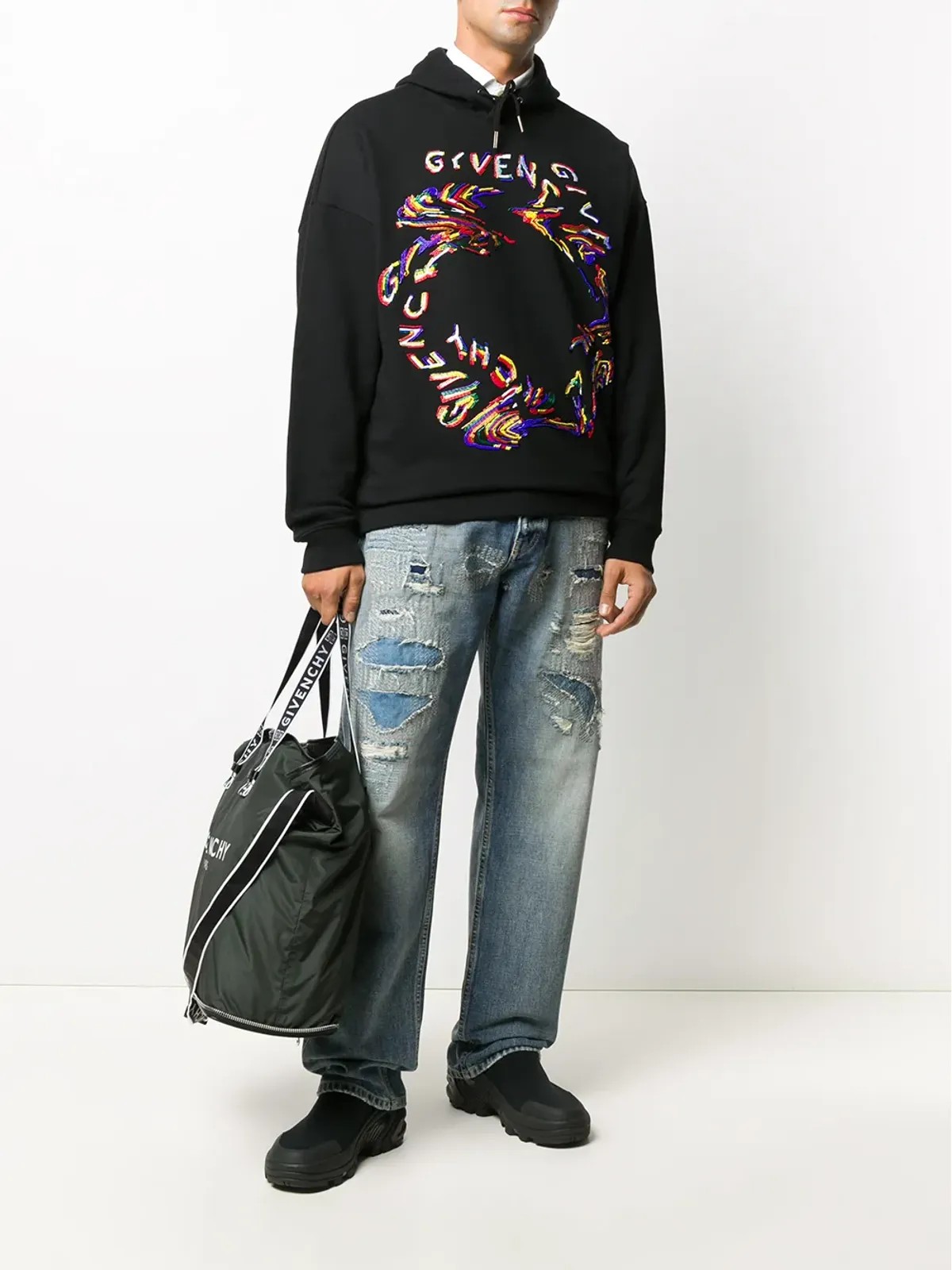 Givenchy ビーズロゴ コットン フード付きパーカー - ブラック - 画像2