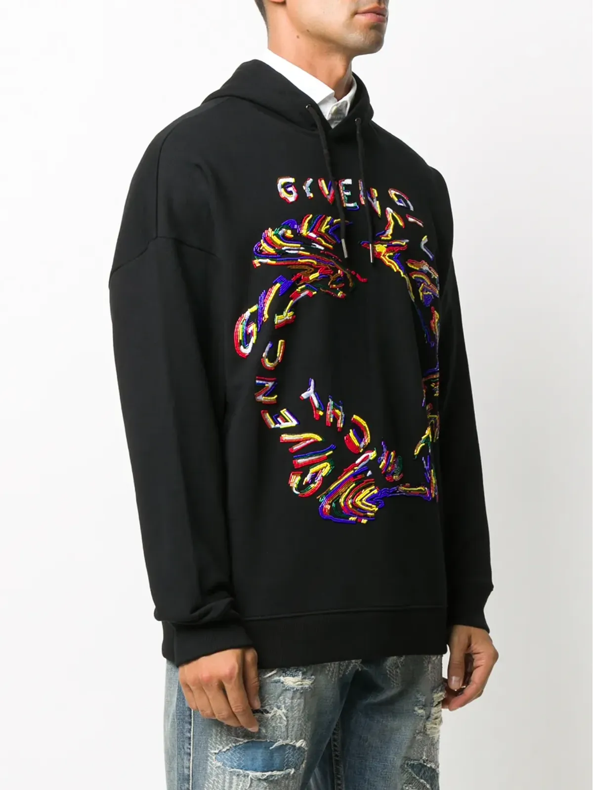 Givenchy ビーズロゴ コットン フード付きパーカー - ブラック - 画像3