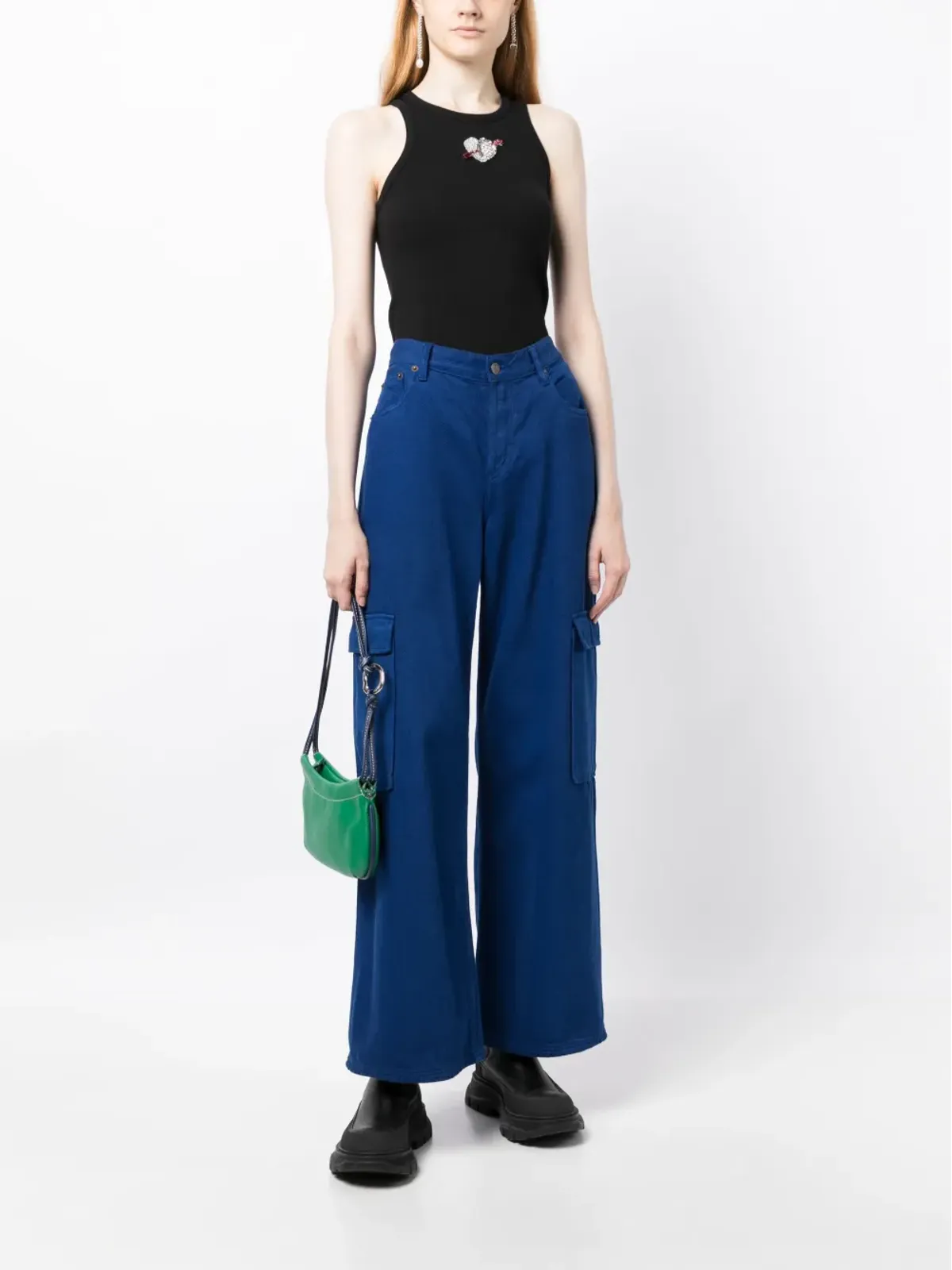 MSGM リブ編みハートモチーフ トップ - ブラック - 画像2