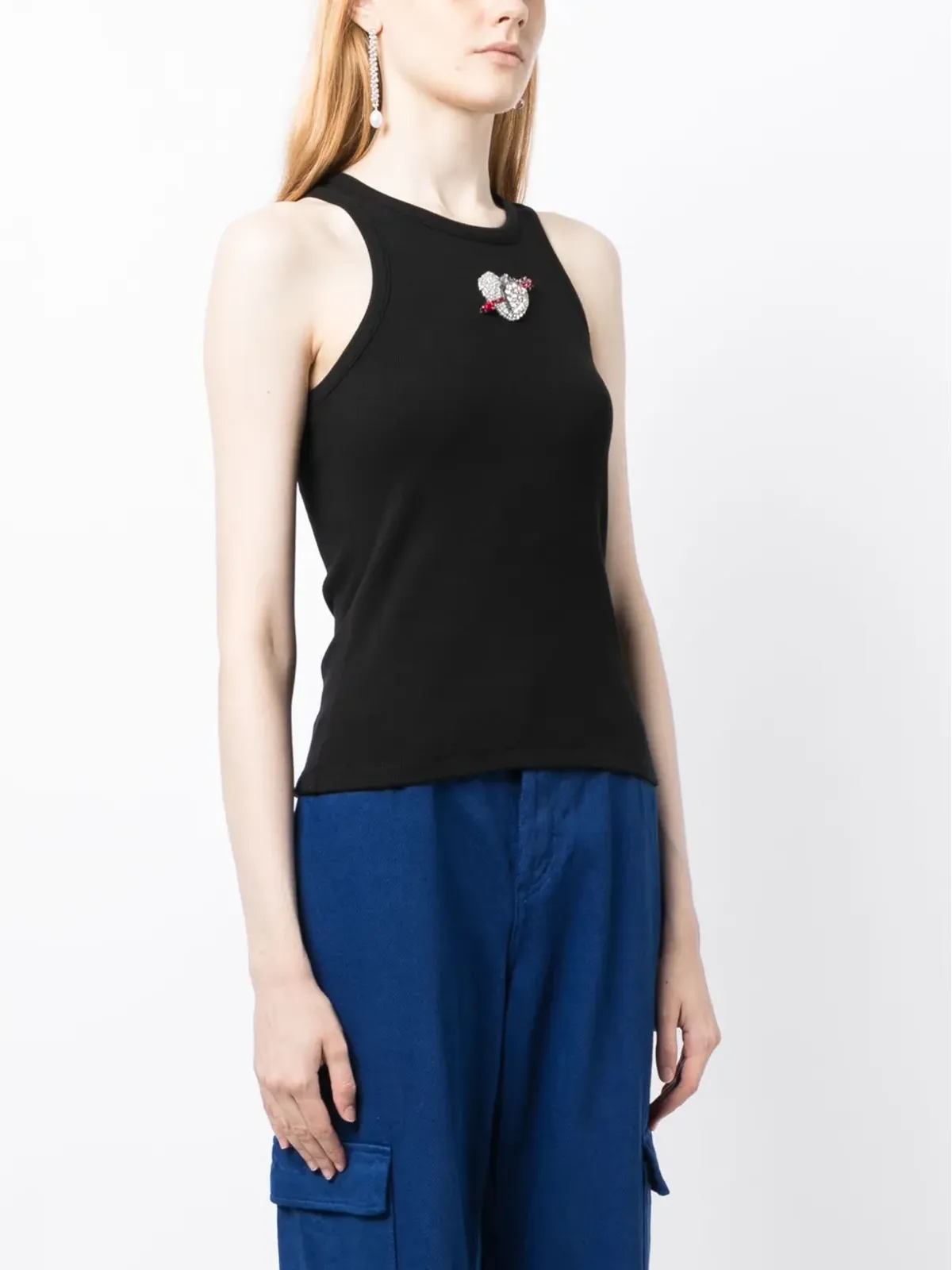 MSGM リブ編みハートモチーフ トップ - ブラック - 画像3