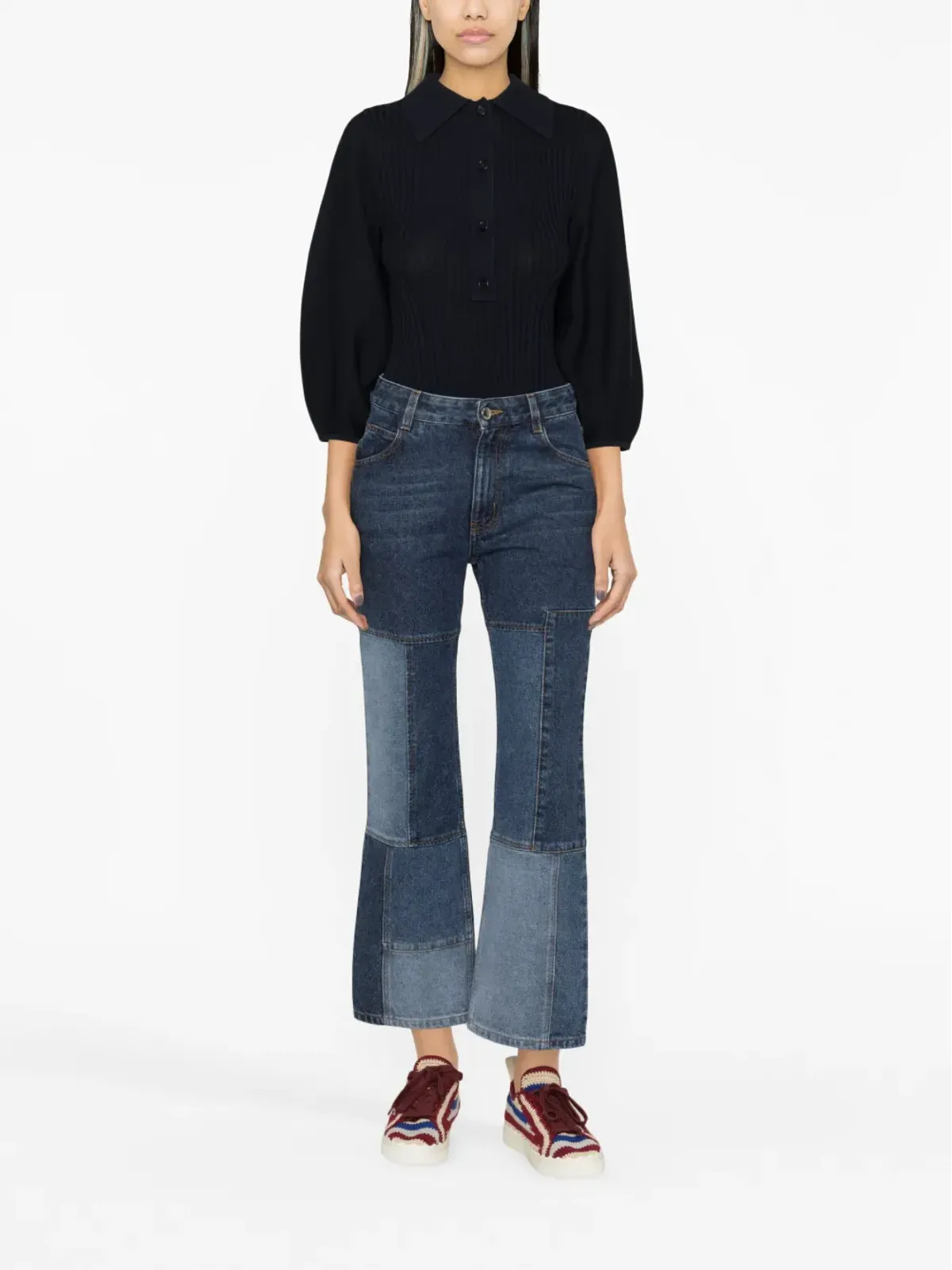Chloé パッチワーク クロップド フレアジーンズ - 画像2