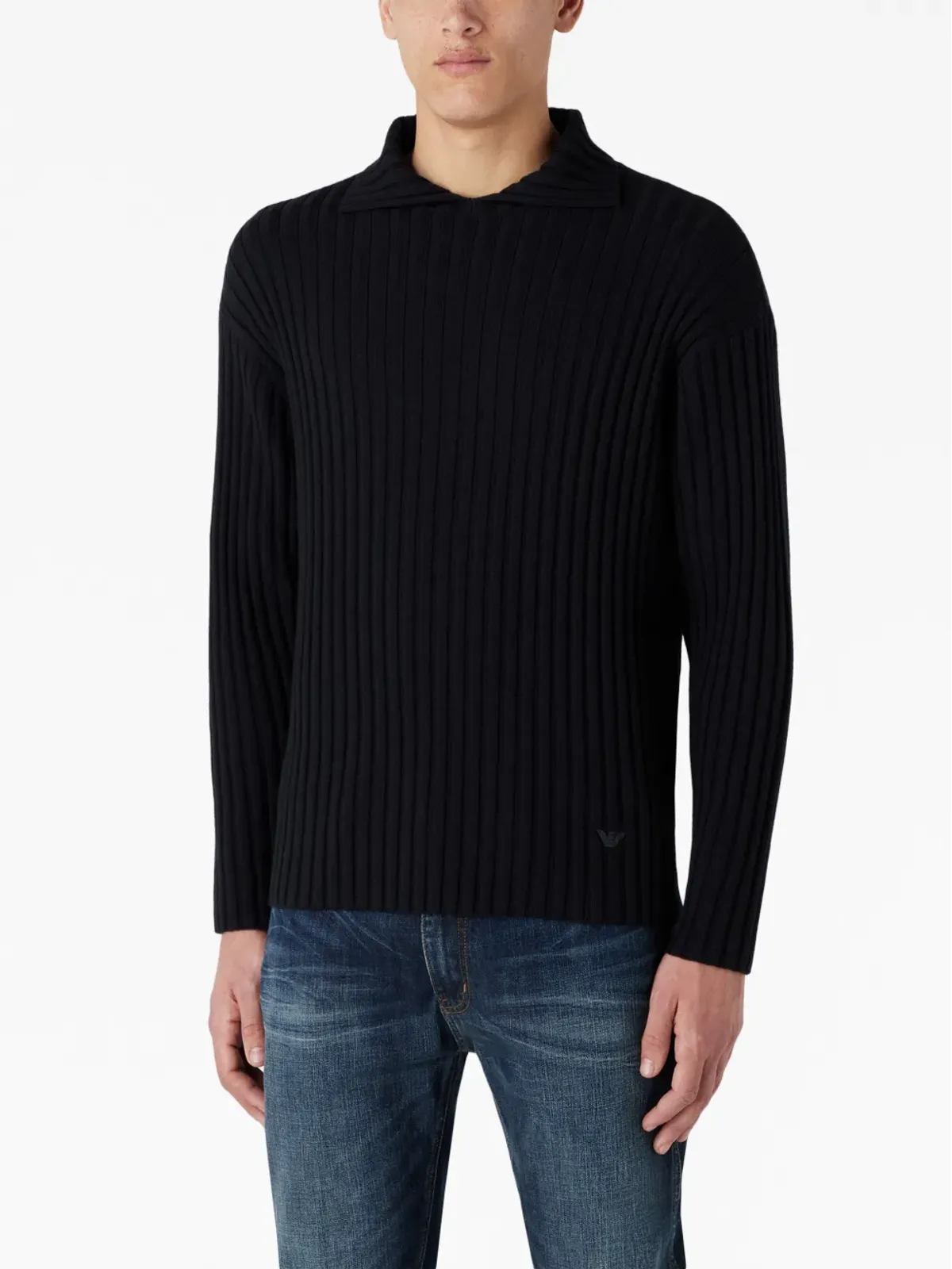 Emporio Armani スプリットネックリブニットセーター - 画像3