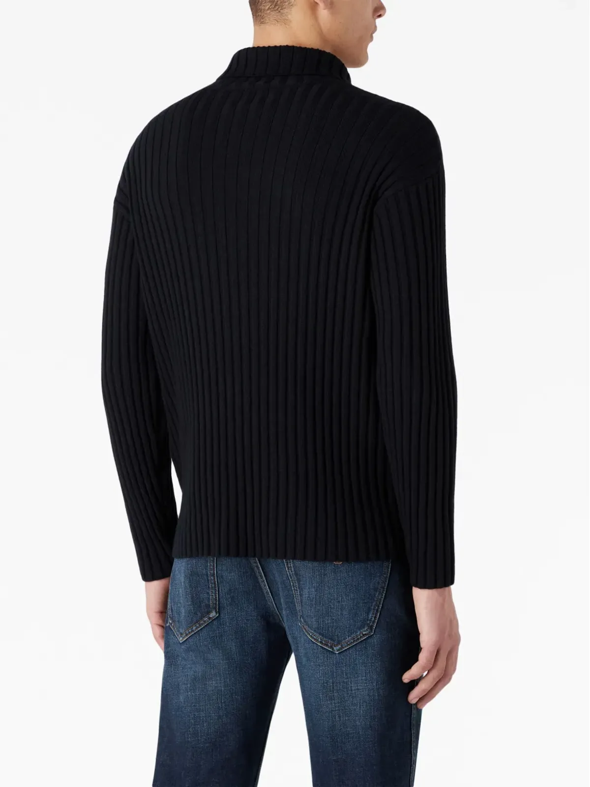 Emporio Armani スプリットネックリブニットセーター - 画像4