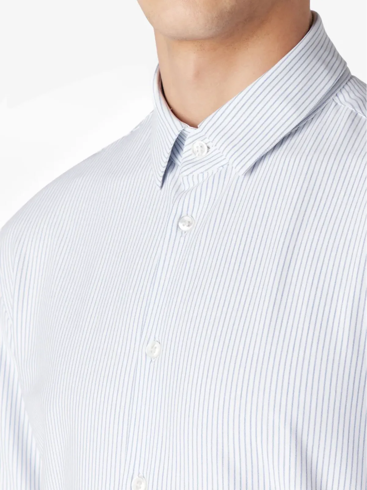 Giorgio Armani ストライプコットン混紡シャツ ブルー - 画像5