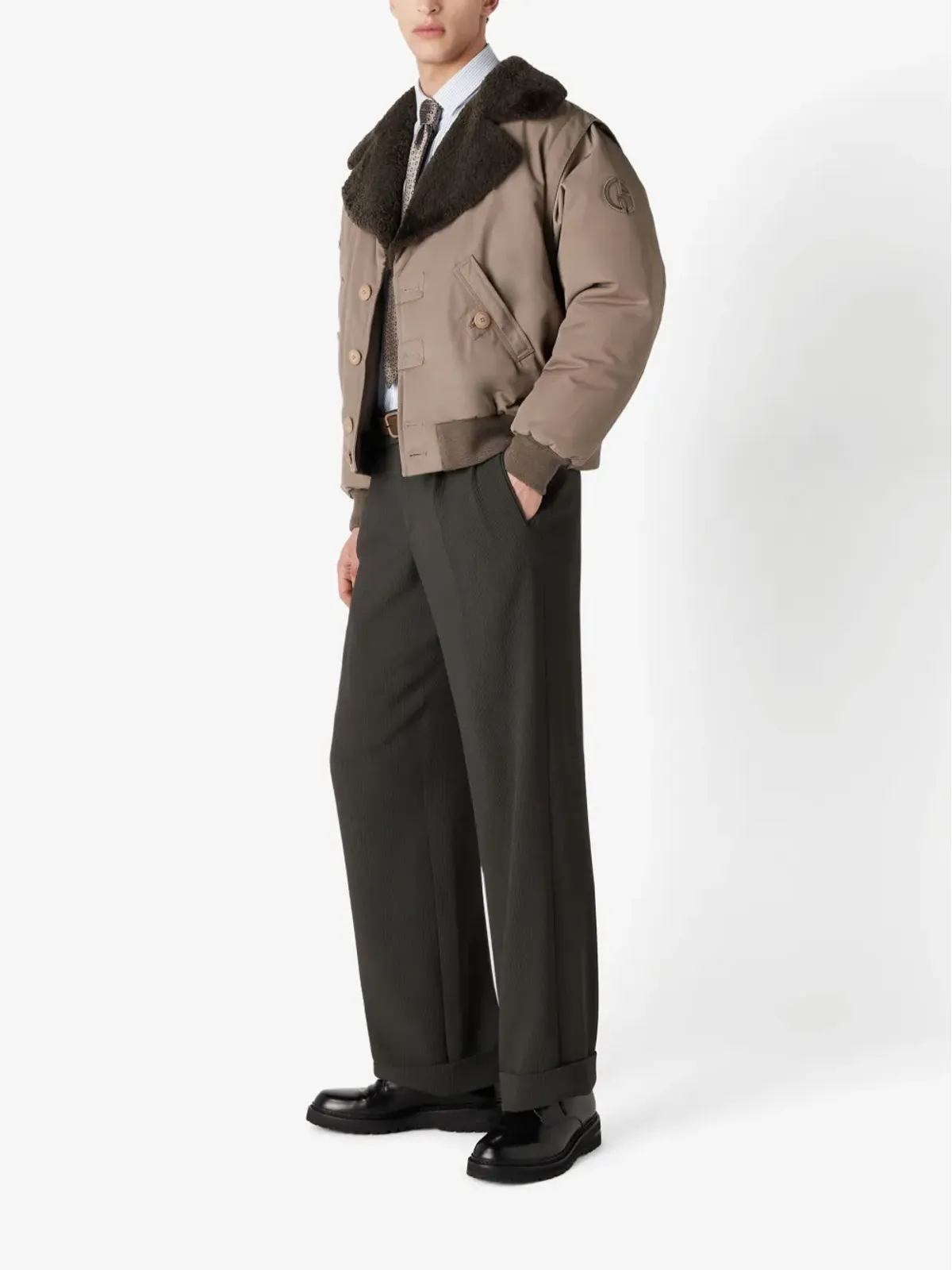 Giorgio Armani ストライプコットン混紡シャツ ブルー - 画像2