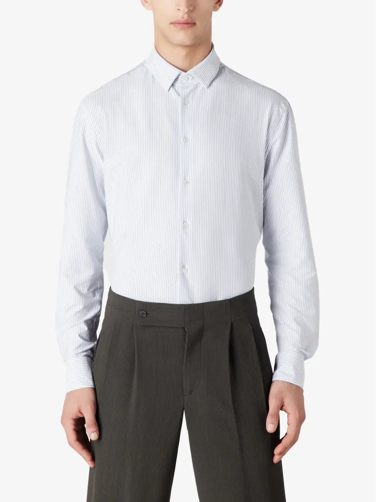 Giorgio Armani ストライプコットン混紡シャツ ブルー - 画像3