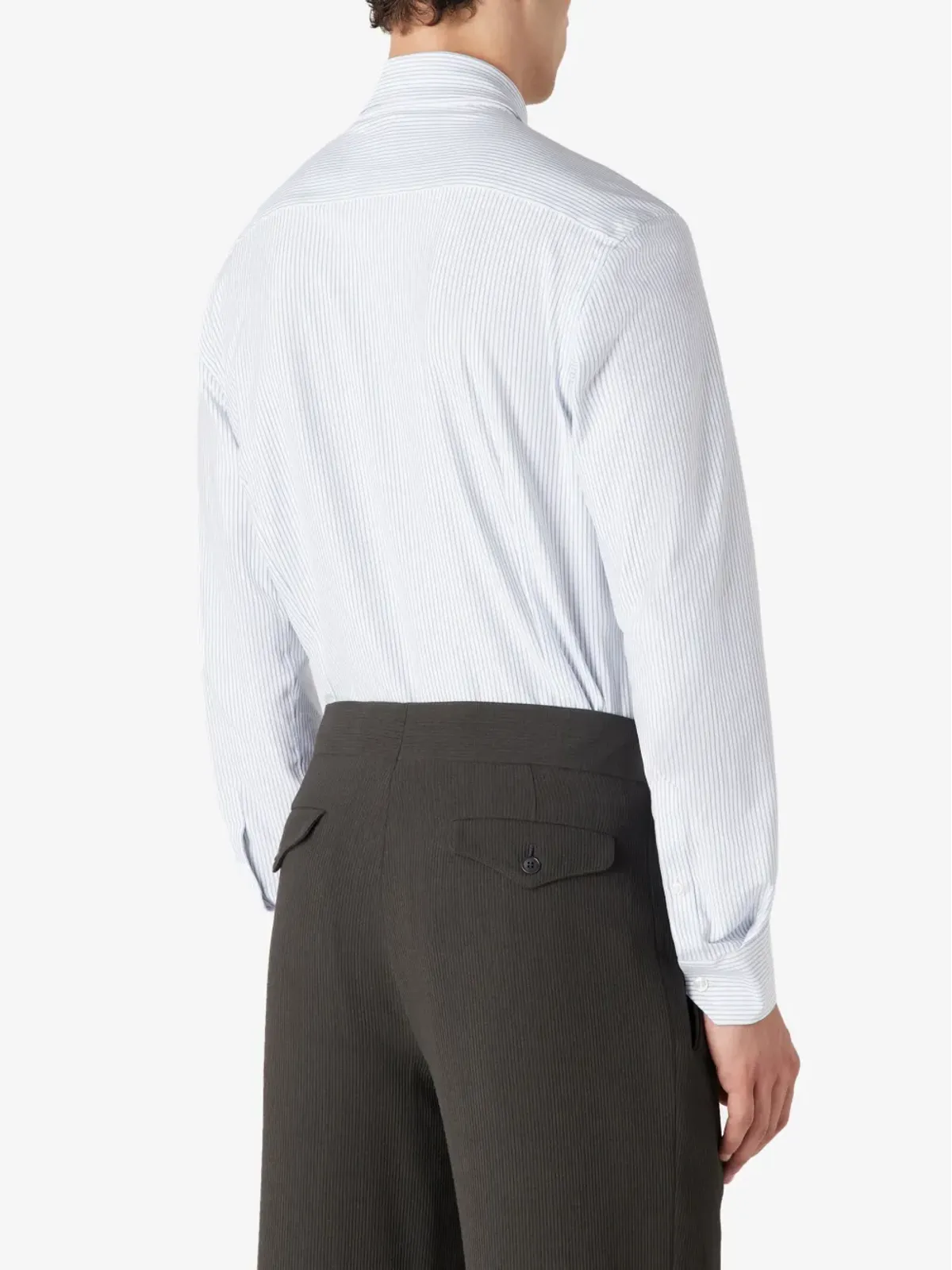 Giorgio Armani ストライプコットン混紡シャツ ブルー - 画像4