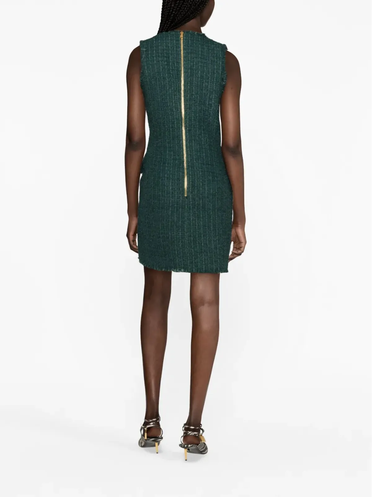 Balmain Vネック ボタン付き ツイード ミニドレス - 画像4
