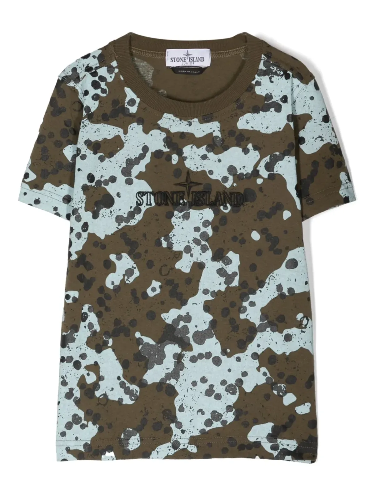 Stone Island Junior カモフラージュ柄 ロゴ刺繍Tシャツ - グリーン - 画像1