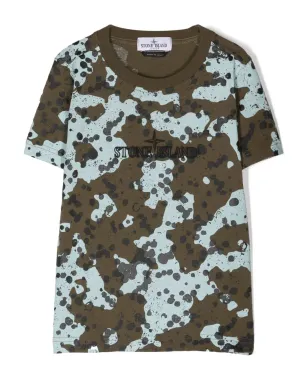 Stone Island Junior カモフラージュ柄 ロゴ刺繍Tシャツ - グリーン - サムネイル1