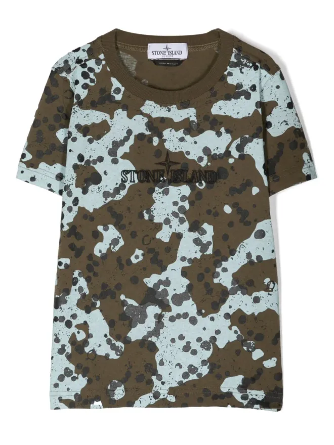 Stone Island Junior Stone Island Junior カモフラージュ柄 ロゴ刺繍Tシャツ - グリーンの商品画像