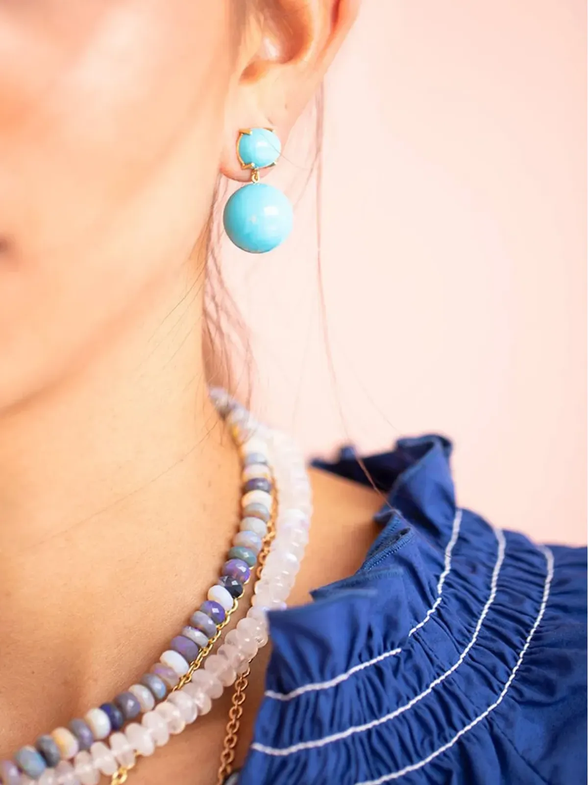 Irene Neuwirth 18Kイエローゴールド ターコイズ ドロップ ピアス - 画像3