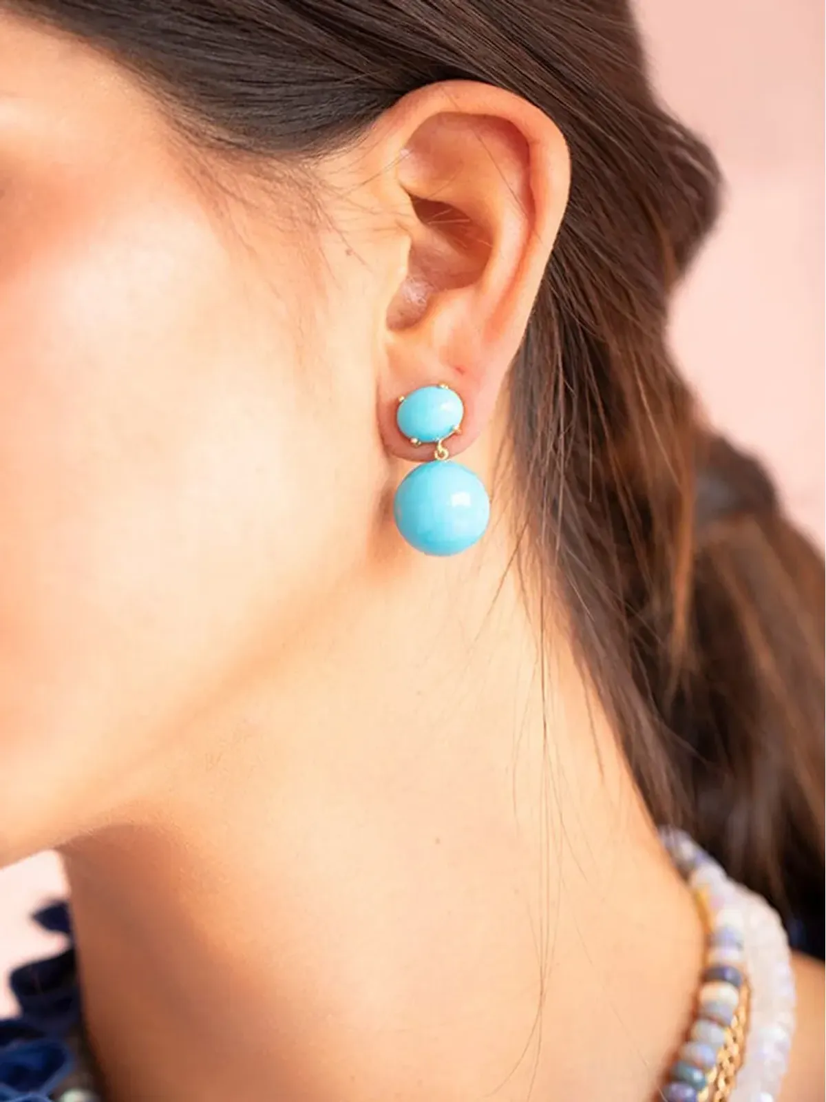 Irene Neuwirth 18Kイエローゴールド ターコイズ ドロップ ピアス - 画像4
