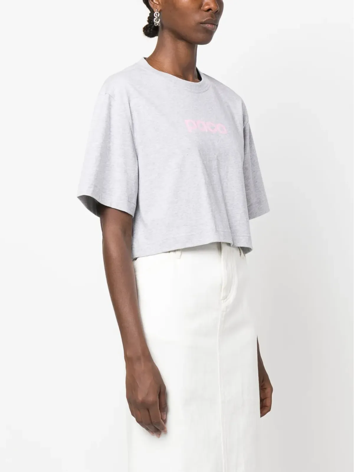 Rabanne ロゴプリント クロップドTシャツ - 画像3