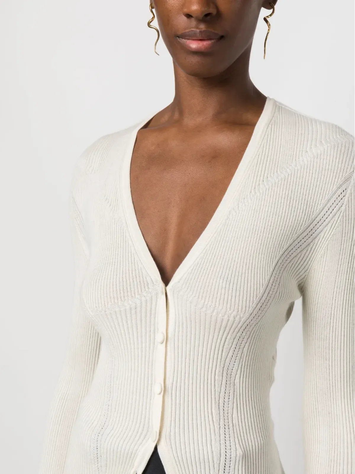 Lanvin リブ編みVネックカーディガン - White - 画像5
