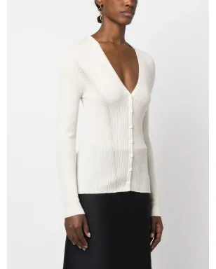 Lanvin リブ編みVネックカーディガン - White - サムネイル3