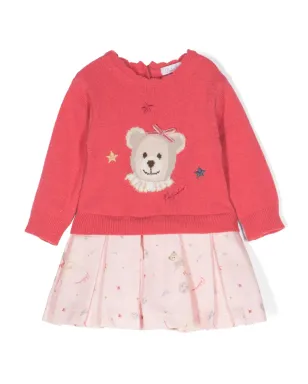 Patachou teddy bear-print layered dress - Pink - サムネイル1