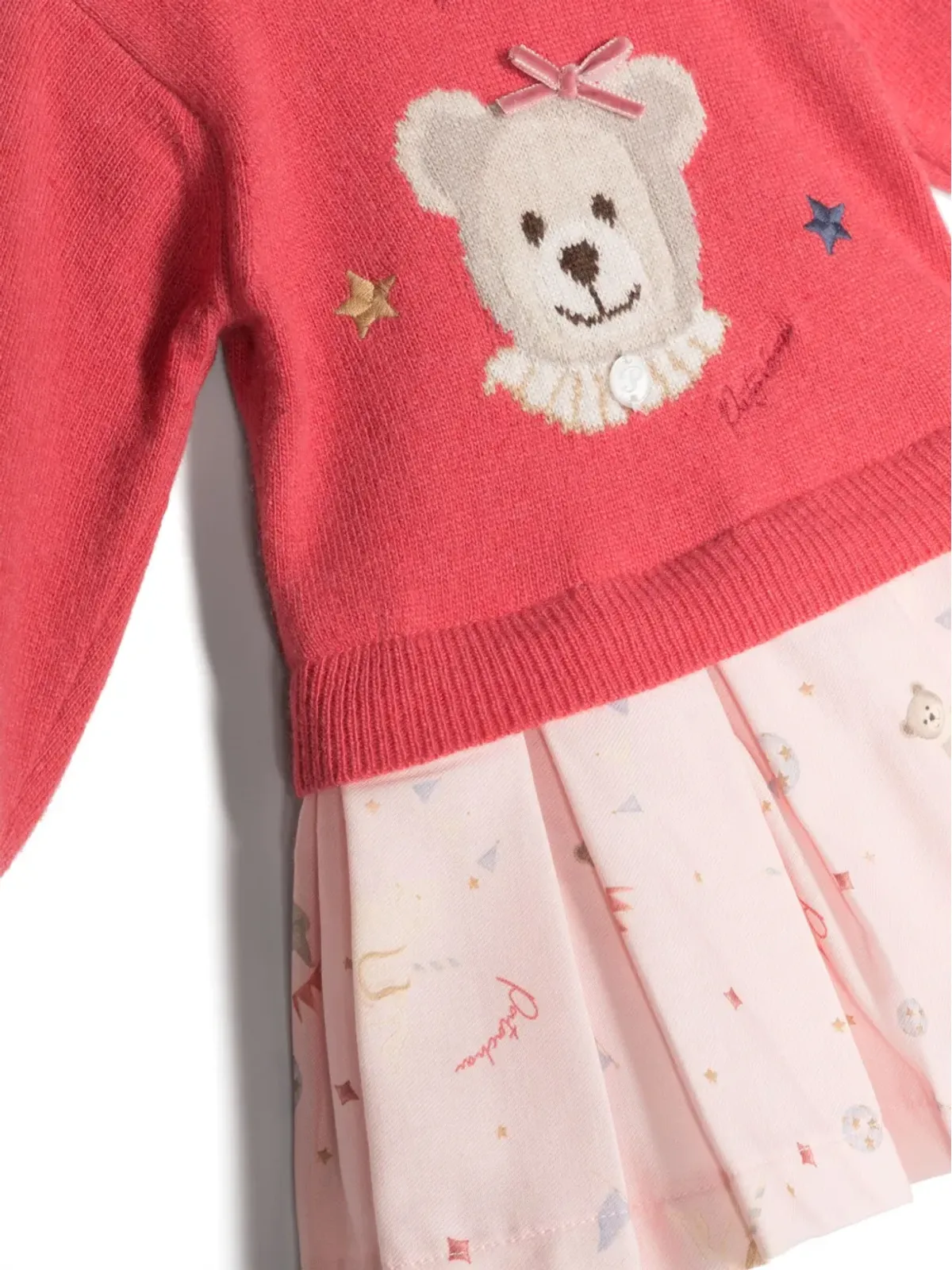 Patachou teddy bear-print layered dress - Pink - 画像3