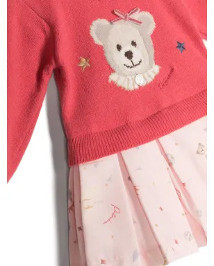 Patachou teddy bear-print layered dress - Pink - サムネイル3