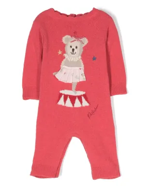 Patachou patterned intarsia-knit logo-embroidered romper - Pink - サムネイル1