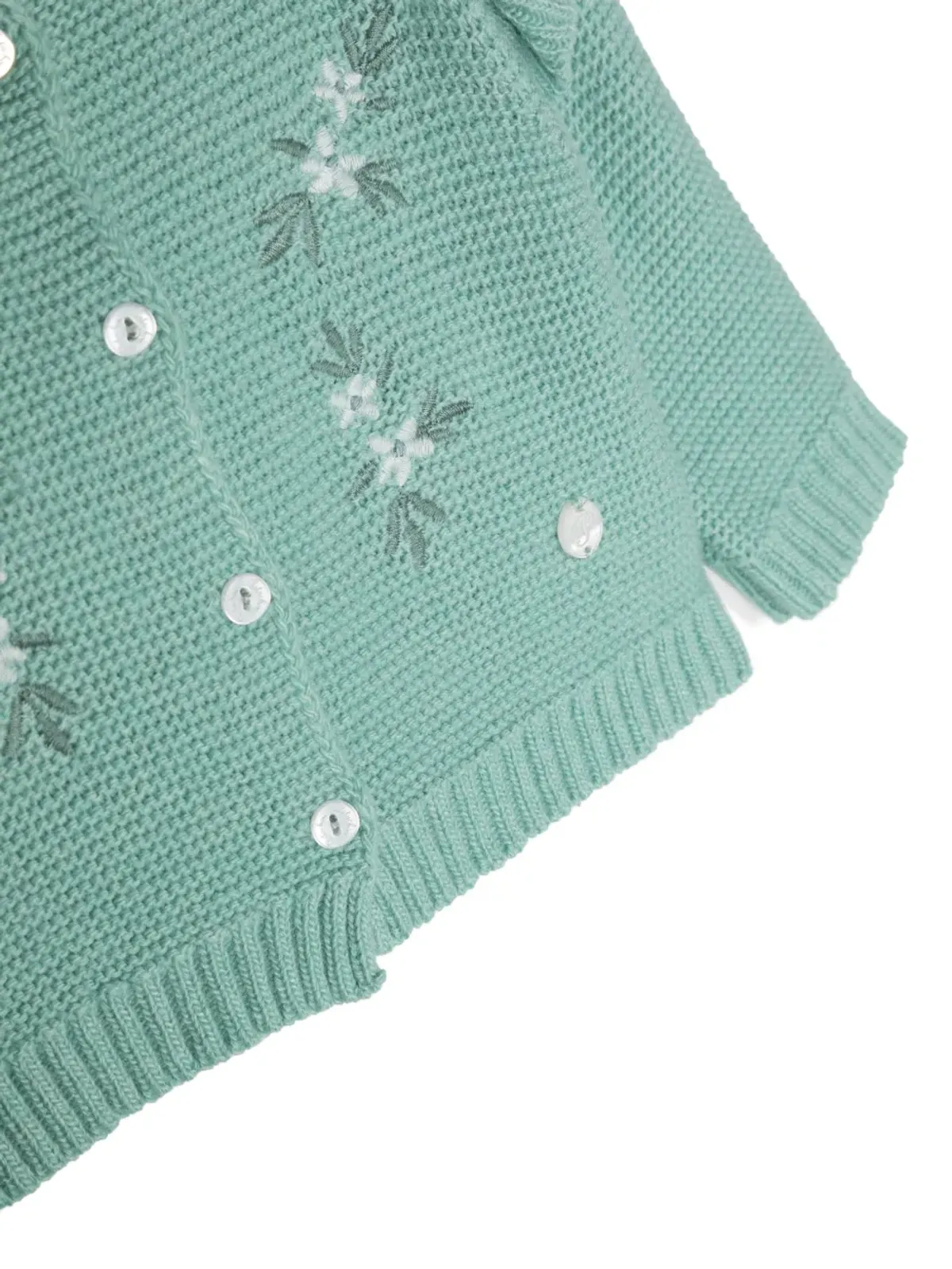Patachou 花柄刺繍のファインニットカーディガン（グリーン） - 画像3