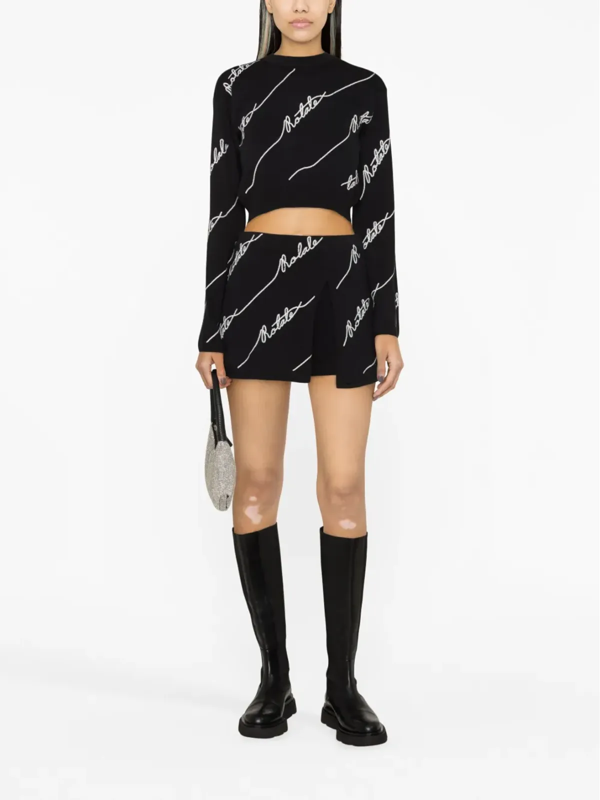 ROTATE BIRGER CHRISTENSEN ロゴ入りクロップドニットセーター - Black - 画像2