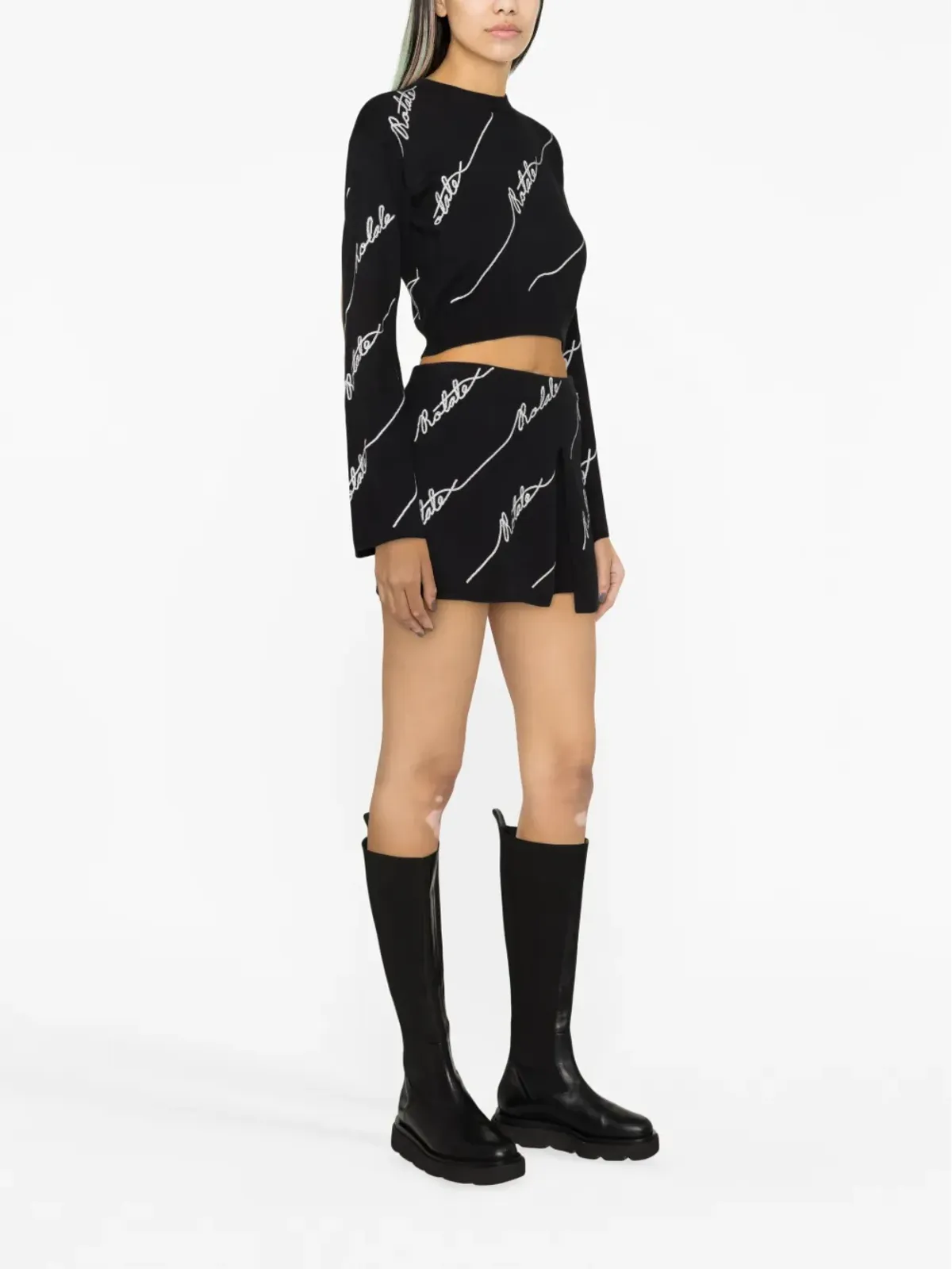 ROTATE BIRGER CHRISTENSEN ロゴ入りクロップドニットセーター - Black - 画像3