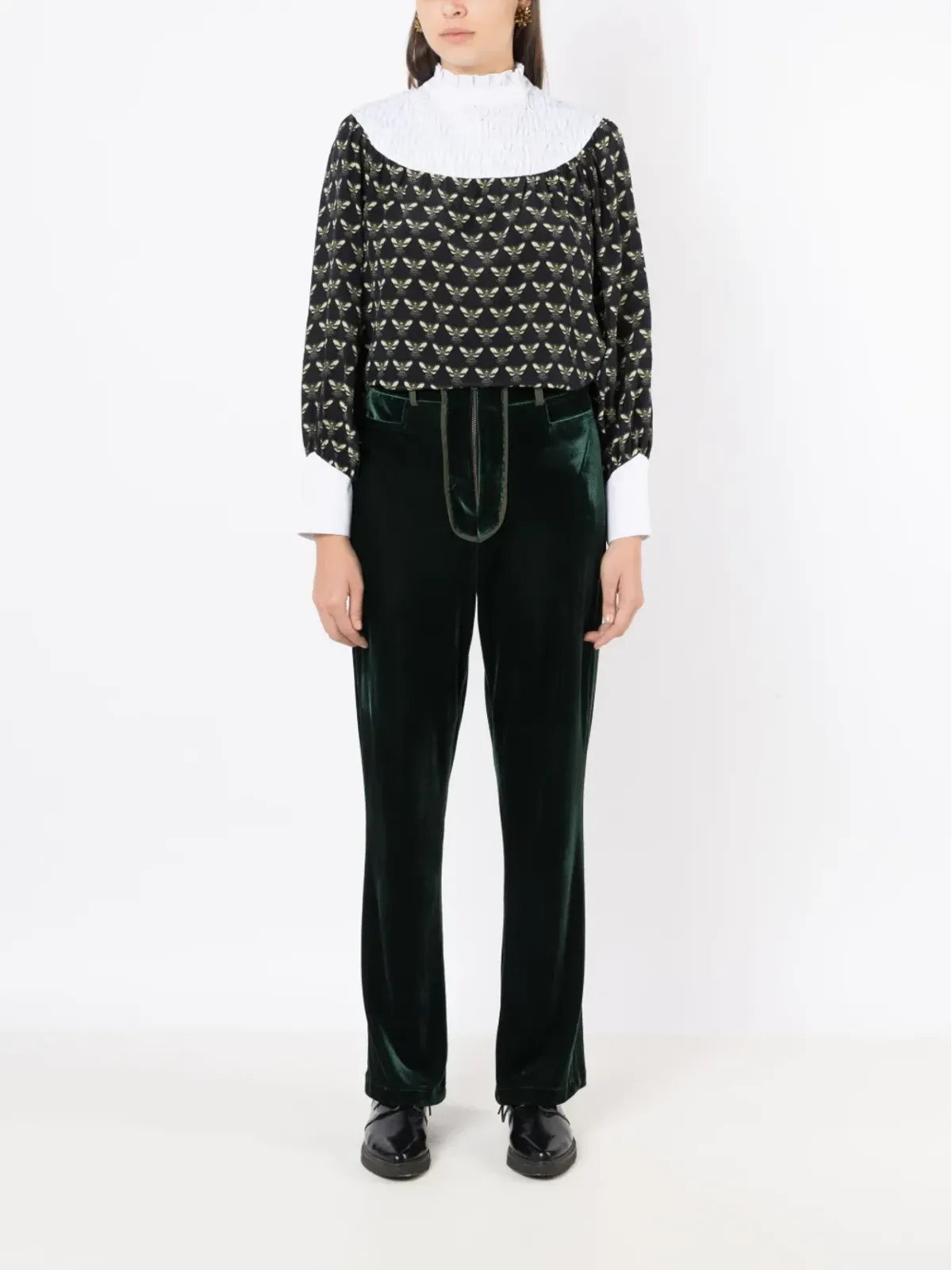 Isolda Ronnie bee-print silk-cotton blouse - Green - 画像2