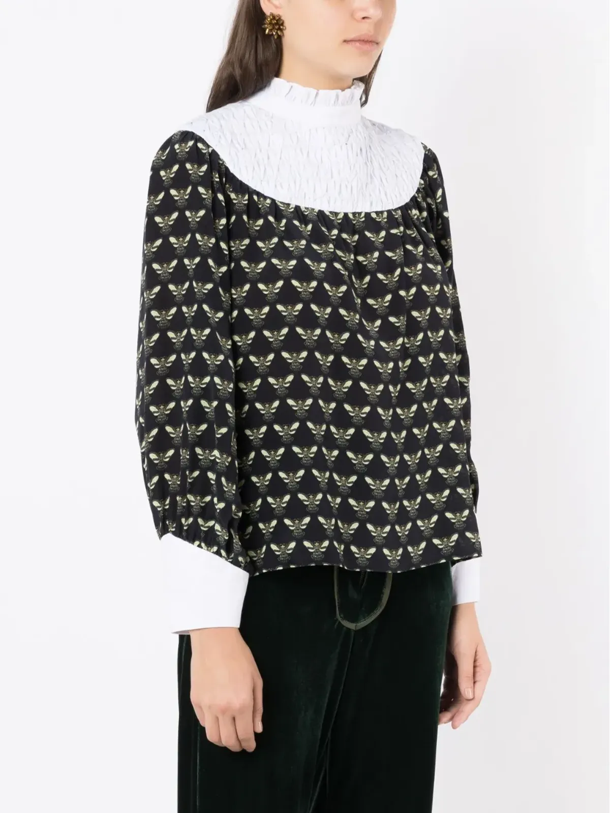 Isolda Ronnie bee-print silk-cotton blouse - Green - 画像3