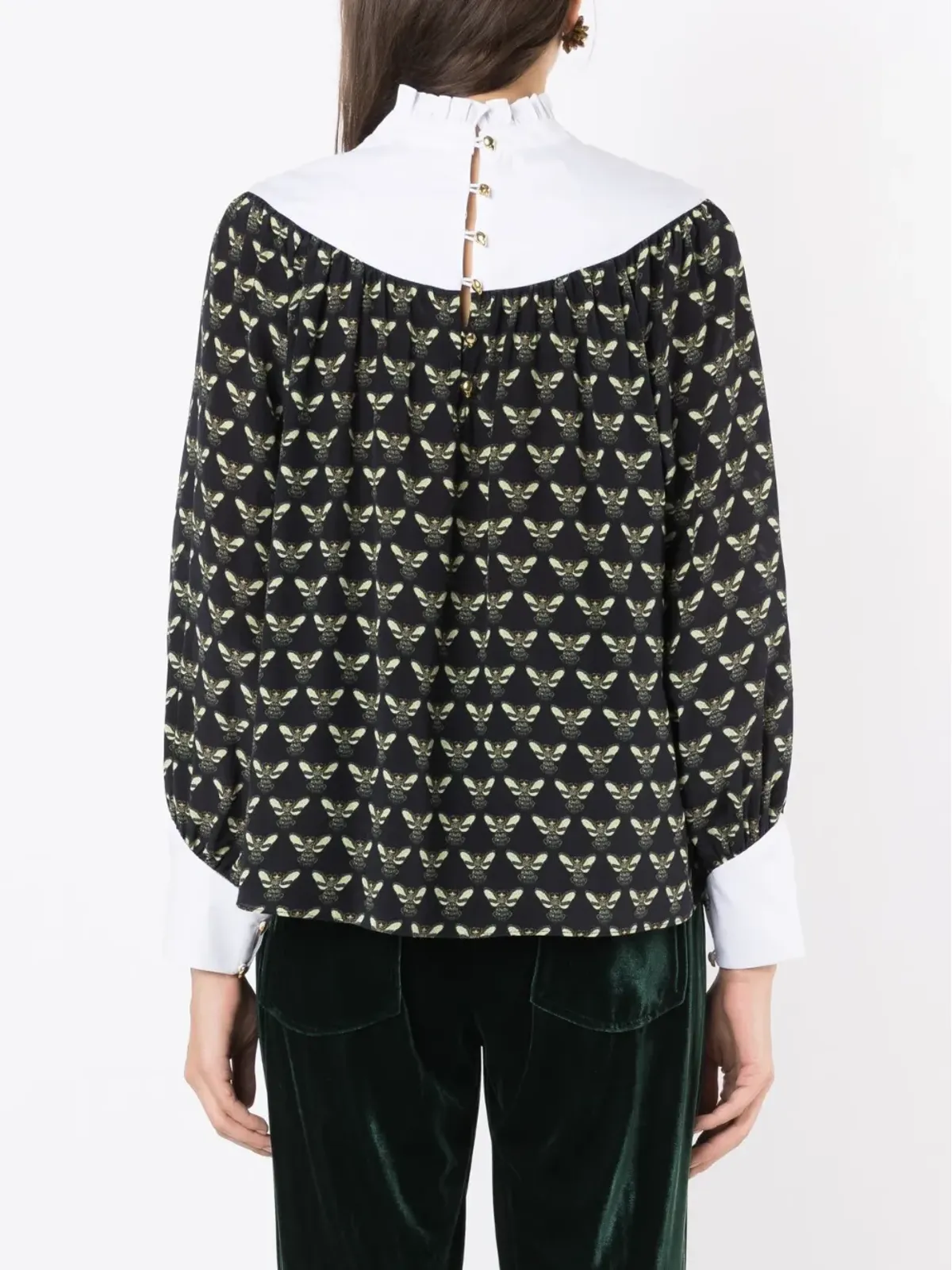 Isolda Ronnie bee-print silk-cotton blouse - Green - 画像4