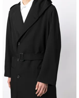 Yohji Yamamoto ベルト付きフード付きウールトレンチコート ブラック - サムネイル5