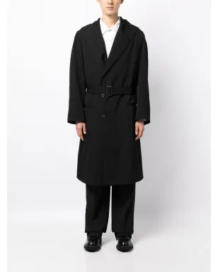 Yohji Yamamoto ベルト付きフード付きウールトレンチコート ブラック - サムネイル2