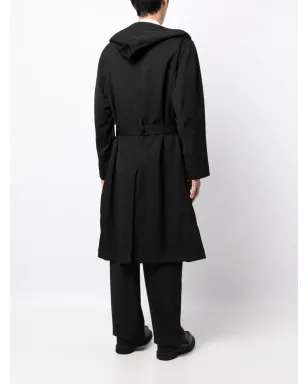 Yohji Yamamoto ベルト付きフード付きウールトレンチコート ブラック - サムネイル4