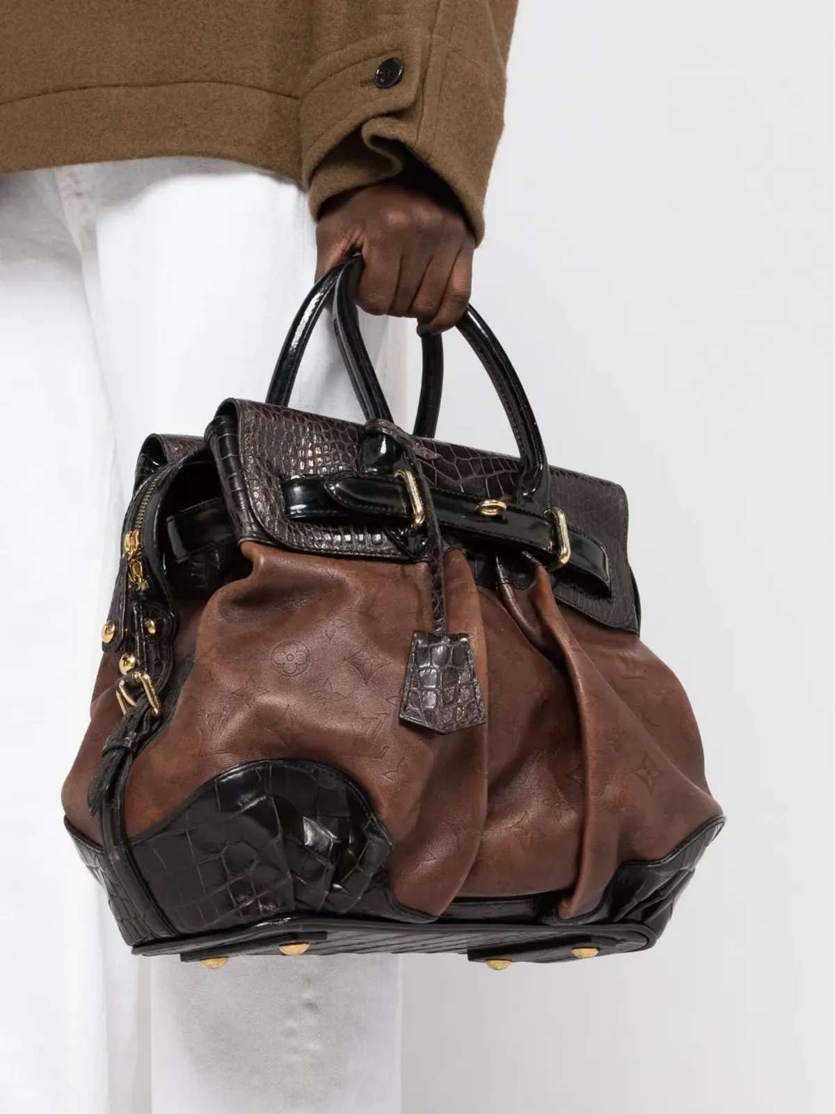 Louis Vuitton Pre-Owned モノグラム・デボスド ボックスプリーツディテール パネルド ハンドバッグ - ブラウン - 画像3