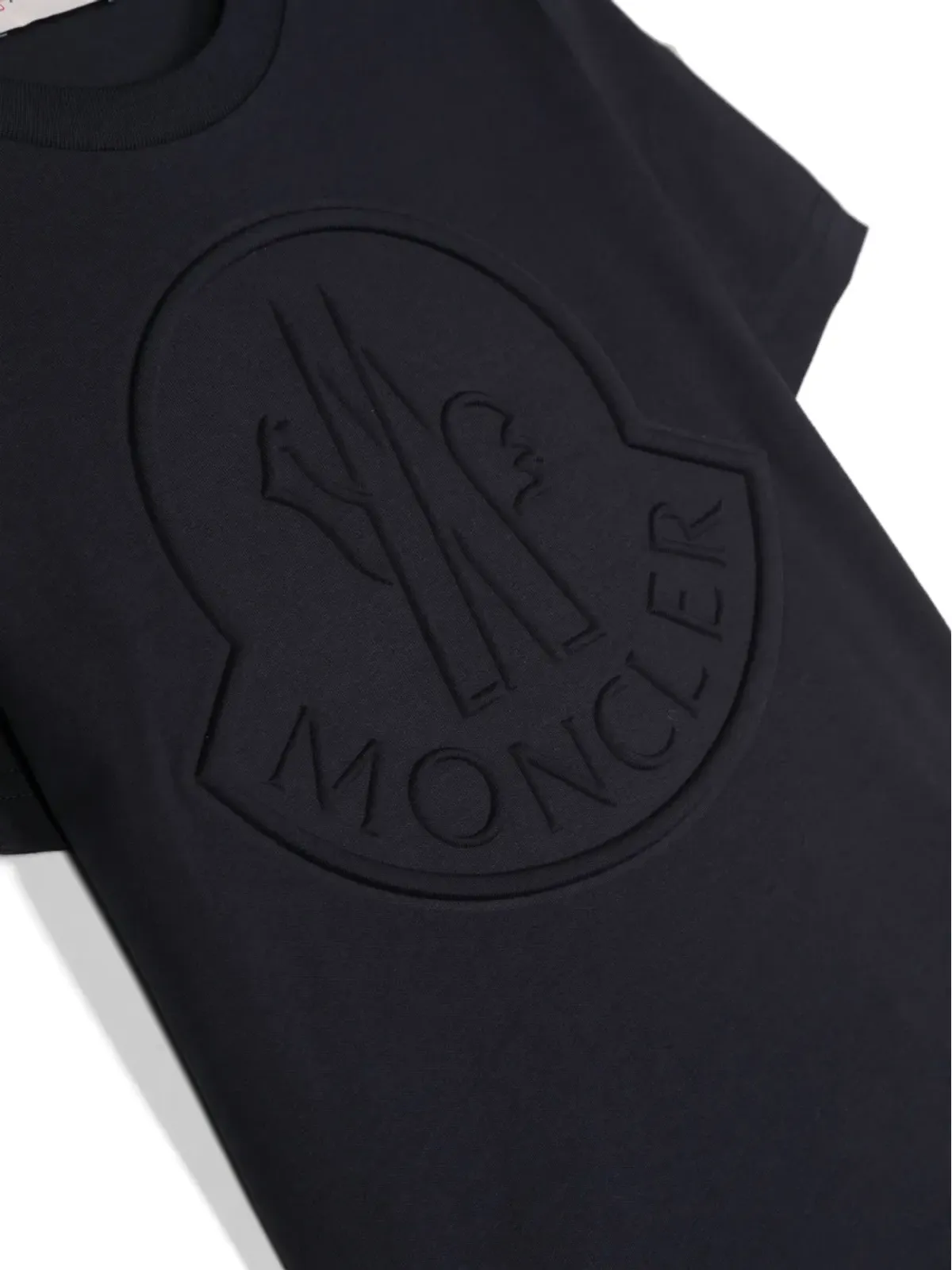 Moncler Enfant ロゴエンボス コットン Tシャツ ブルー - 画像3