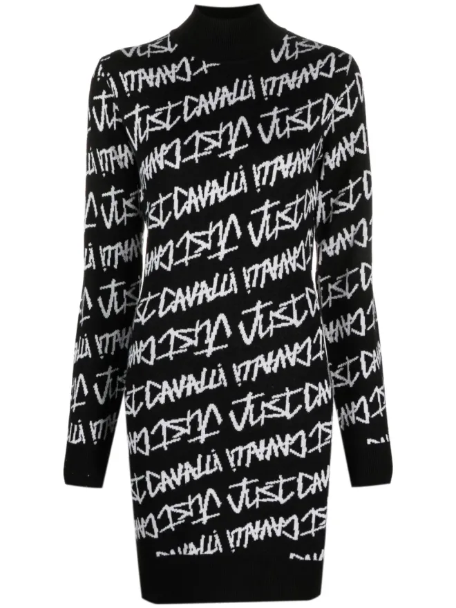 Just Cavalli Just Cavalli インターシャニット ロゴ ドレス - ブラックの商品画像