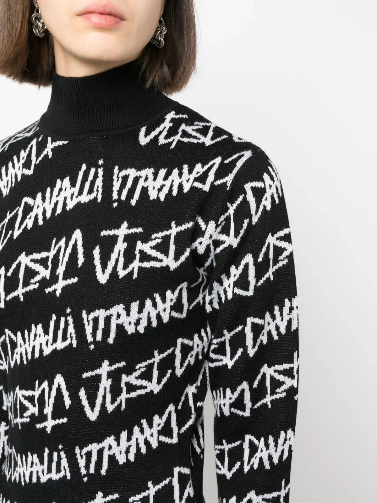 Just Cavalli インターシャニット ロゴ ドレス - ブラック - 画像5