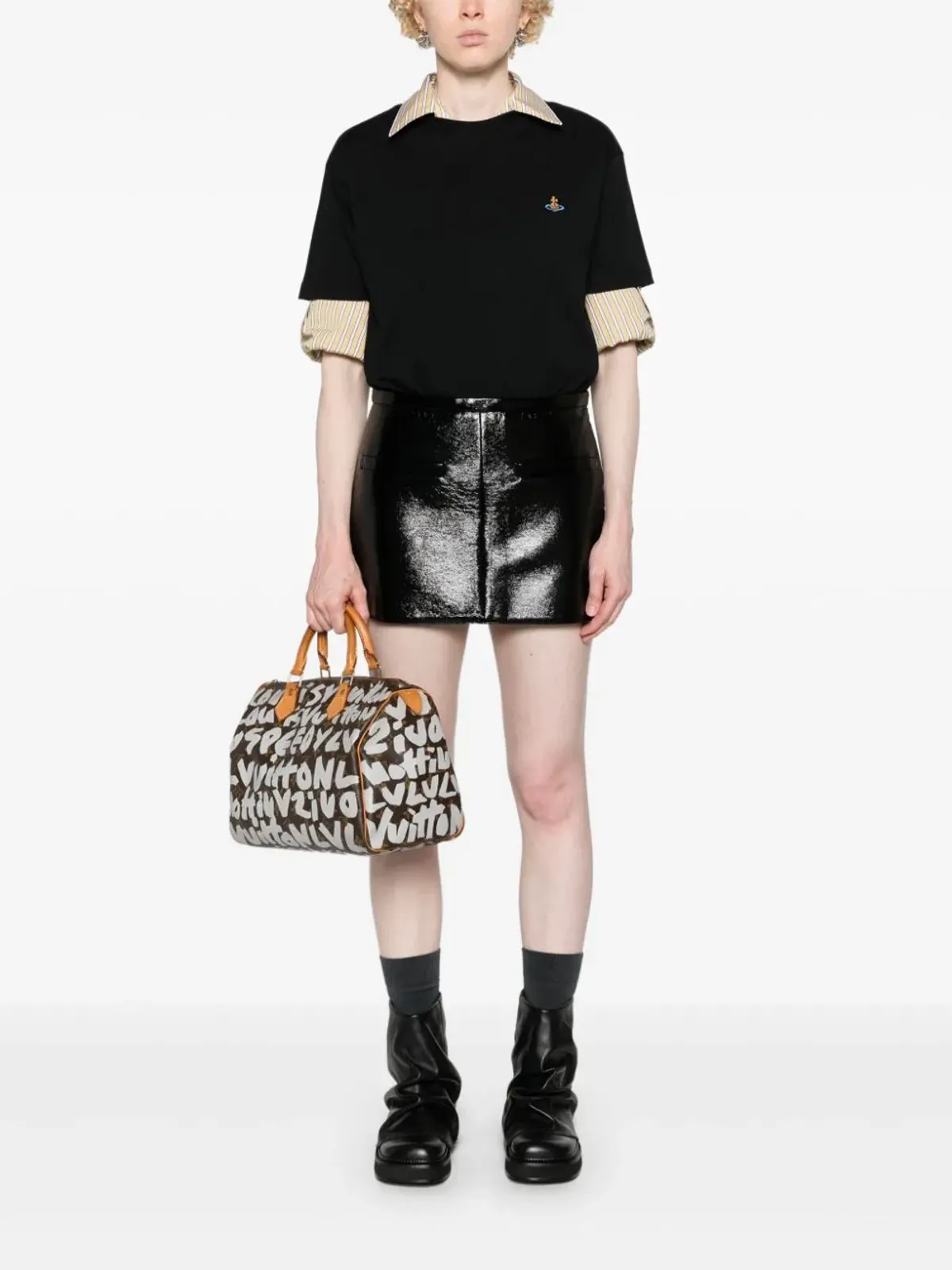Vivienne Westwood Orb刺繍Tシャツ ブラック - 画像3
