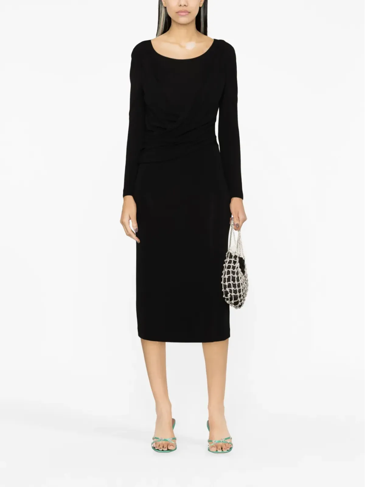 Alberta Ferretti ラウンドネック ドレープ ミディドレス - 画像2