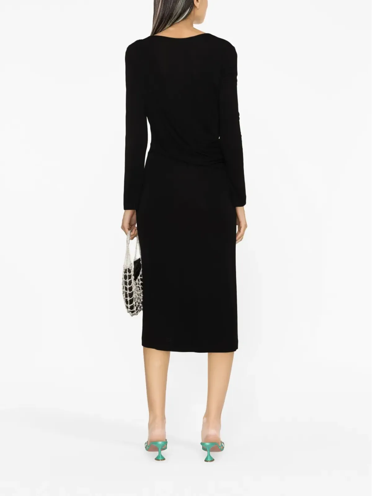 Alberta Ferretti ラウンドネック ドレープ ミディドレス - 画像4