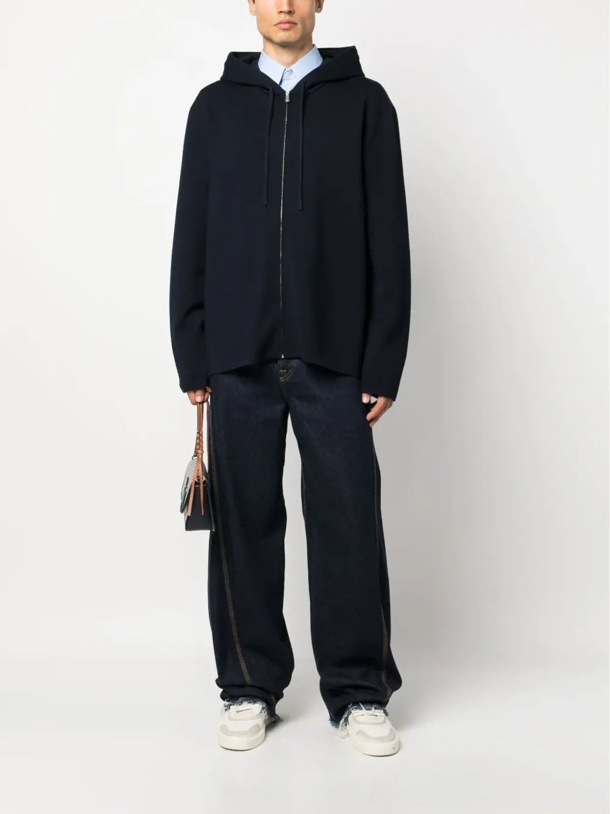 Lanvin ロゴ刺繍入りニットウール混紡フード付きパーカー - 画像2