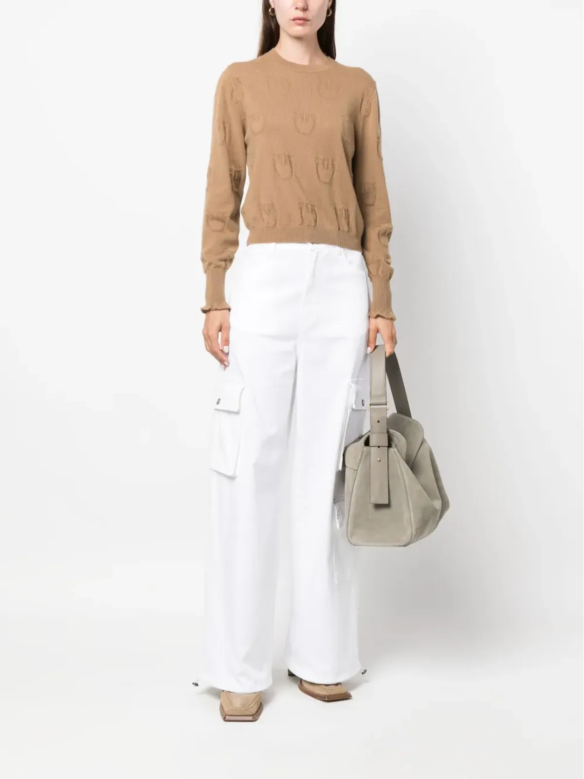 PINKO ロゴ型押しカシミヤトップ ブラウン - 画像2