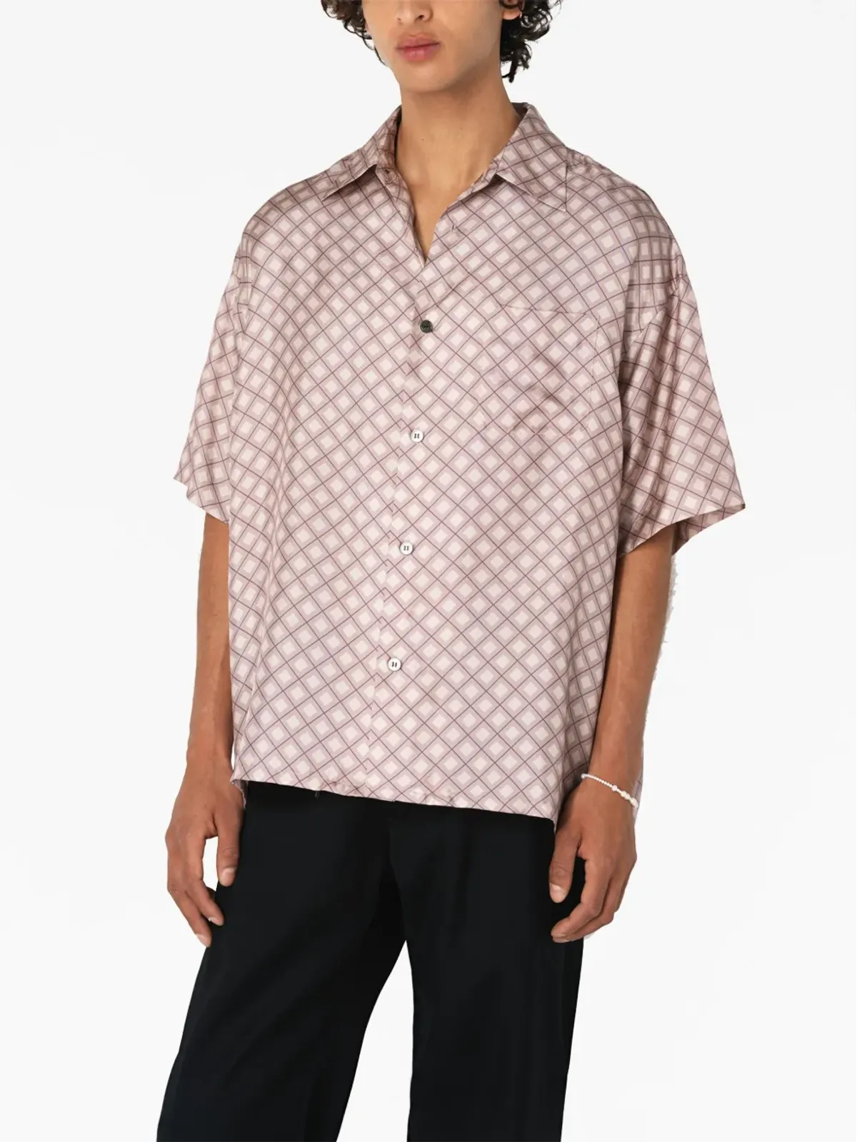 John Elliott 菱形プリント シルクシャツ - 画像5
